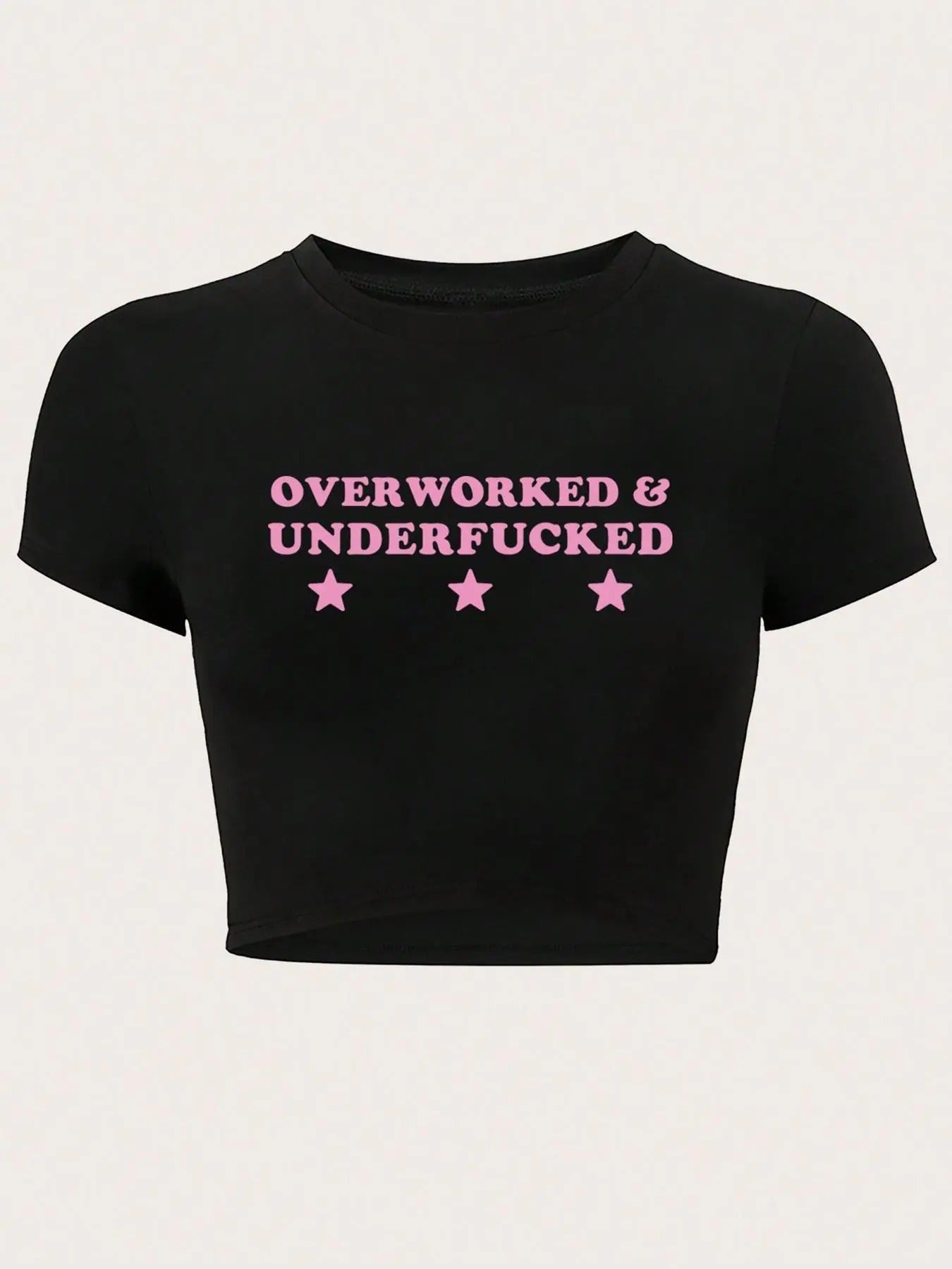 Women's Letter & Star Print Round Neck Crop Tee, Fashion Short Sleeve Cropped T-Shirt, Ladies Clothes for All Seasons...