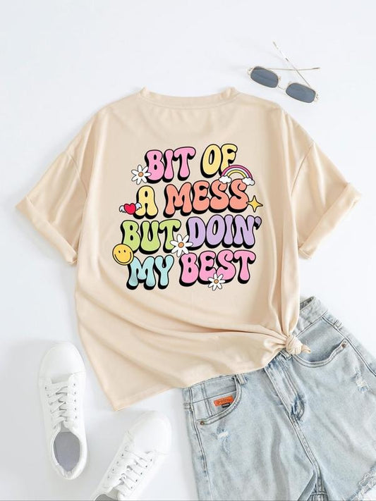 Women's Letter Graphic Drop Shoulder Tee, Summer Clothes Women, Casual Short Sleeve T-Shirt, Women Tops for Summer...
