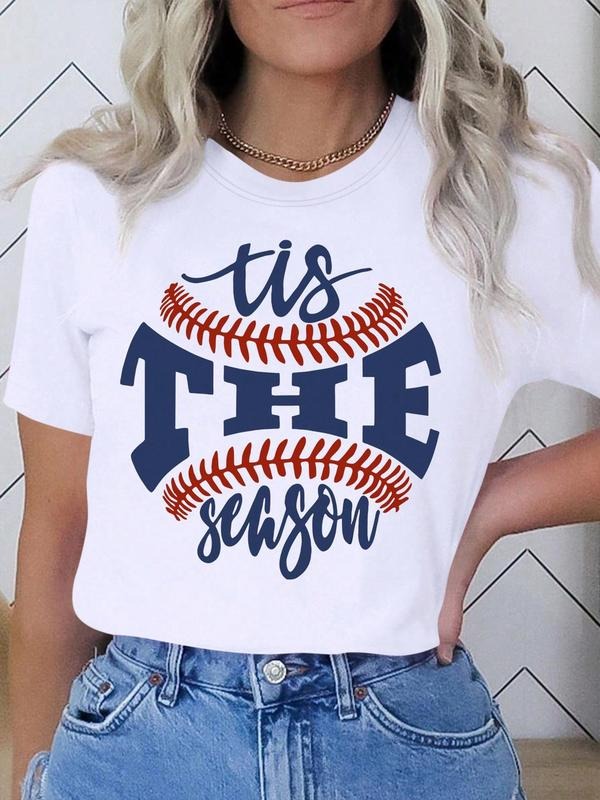 Women's Letter Graphic Print Round Neck Tee, Fashion Casual Short Sleeve T-shirt for Daily Wear, Ladies Summer Clothes...