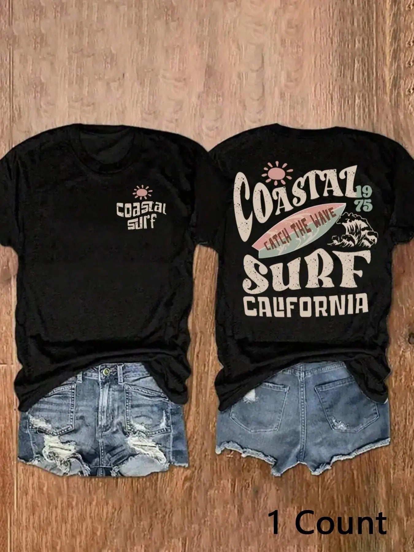 Women's Letter Graphic Print Round Neck Tee, Vintage Trendy Casual Short Sleeve T-shirt for Daily Wear, Ladies Summer Clothes