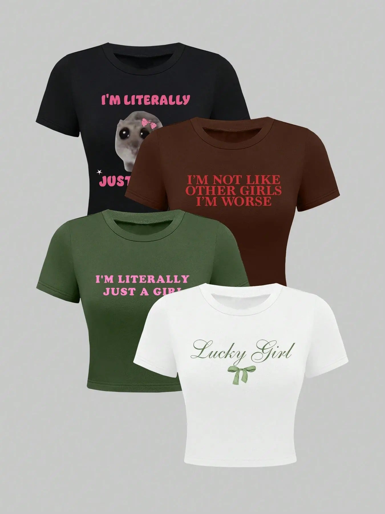 Women's Letter Graphic Round Neck Crop Tee, Casual Short Sleeve Crew Neck Cropped T-Shirt for Daily Wear, Ladies Clothes...