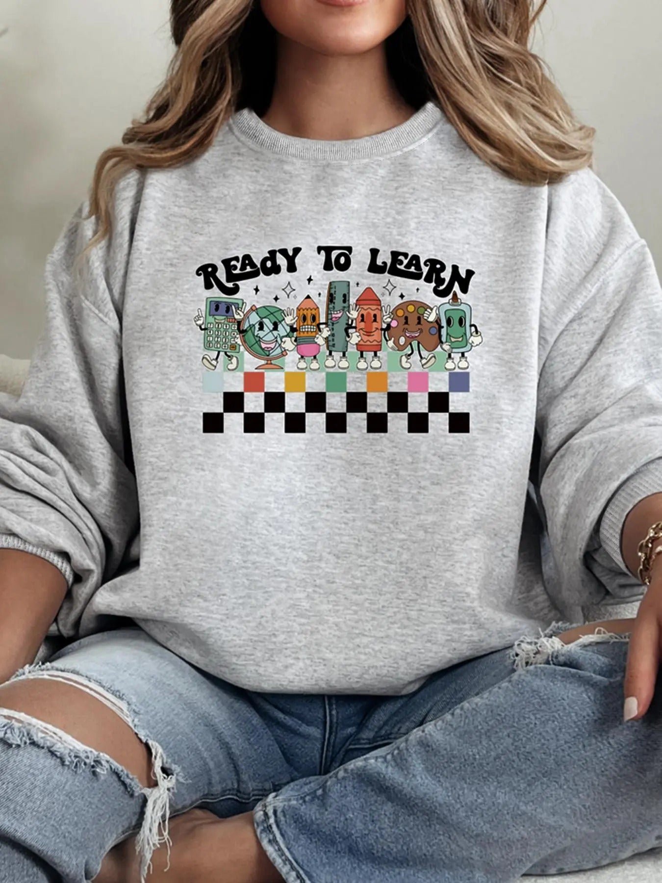 Women's Letter Print Crew Neck Sweatshirt, Casual Thermal Lined Long Sleeve Pullover for Daily Wear, Ladies Clothes for All Seasons