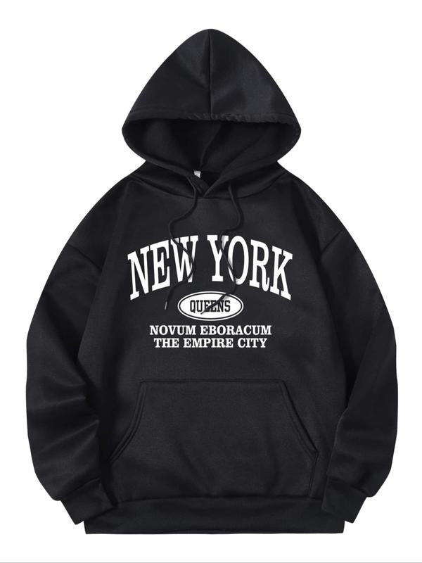 Women's Letter Print Drawstring Pocket Drop Shoulder Hoodie, Fashion Casual Hooded Long Sleeve Pullover For Daily Holiday Outdoor Wear, Women's Clothes For Fall & Winter