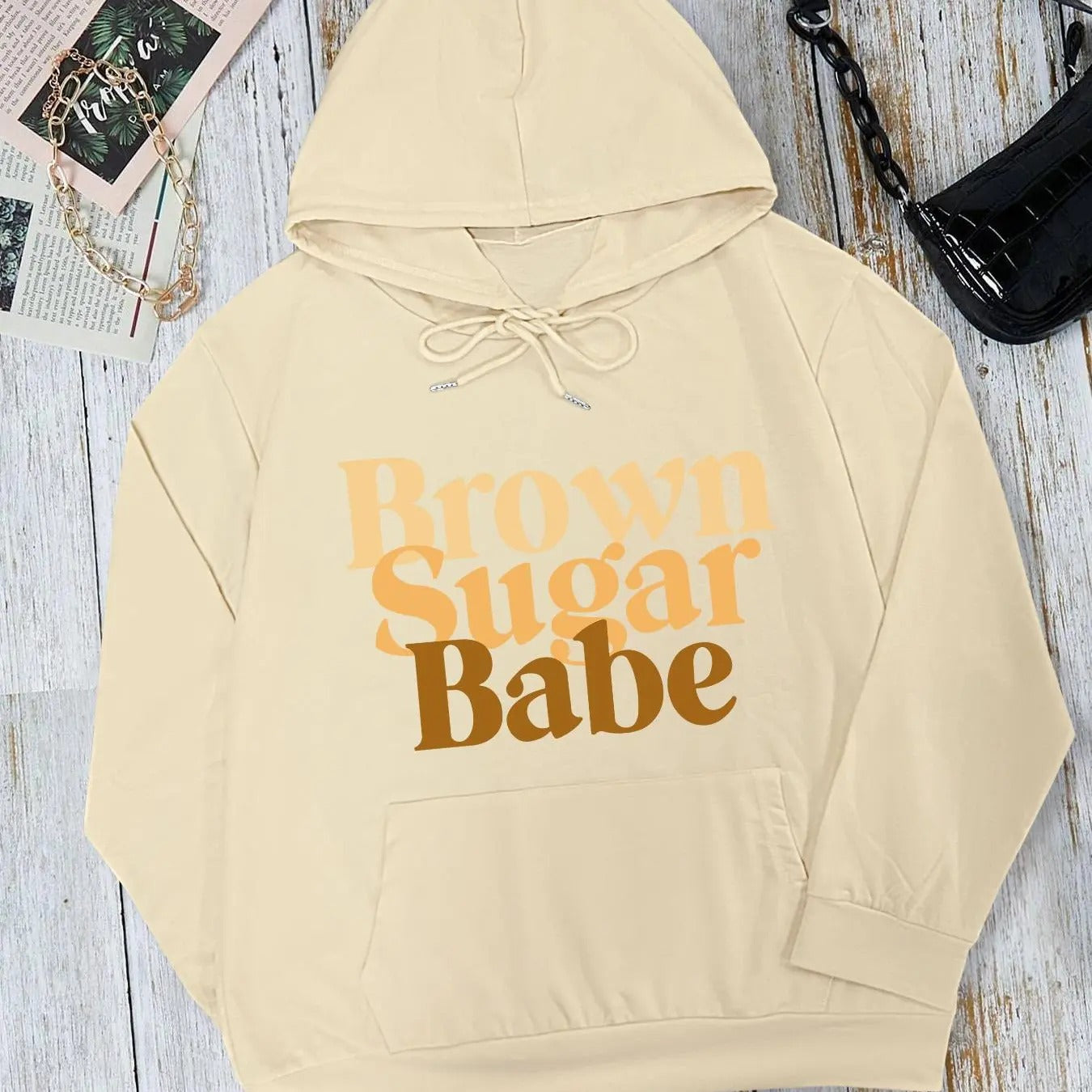 Women's Letter Print Drop Shoulder Drawstring Hoodie, Fashion Casual Kangaroo Pocket Hooded Sweatshirt for Daily Holiday Outdoor Wear, Women Clothing for Fall & Winter