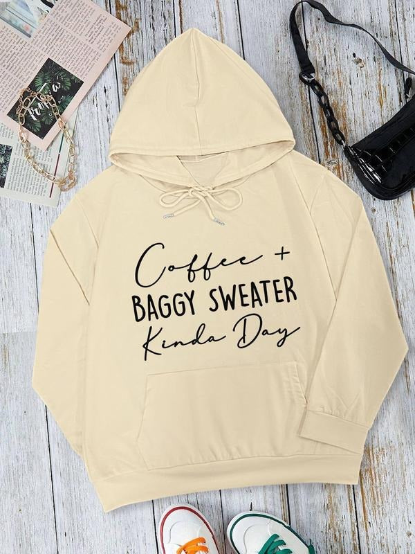 Women's Letter Print Drop Shoulder Drawstring Hoodie, Fashion Casual Kangaroo Pocket Hooded Sweatshirt for Daily Holiday Outdoor Wear, Women Clothing for Fall & Winterstyle{n002}2