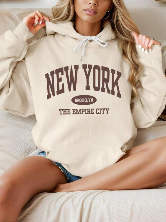 Women's Letter Print Drop Shoulder Hoodie, Fashion Casual Drawstring Hooded Sweatshirt for Daily Holiday Outdoor Wear, Women Clothing for Fall & Winter