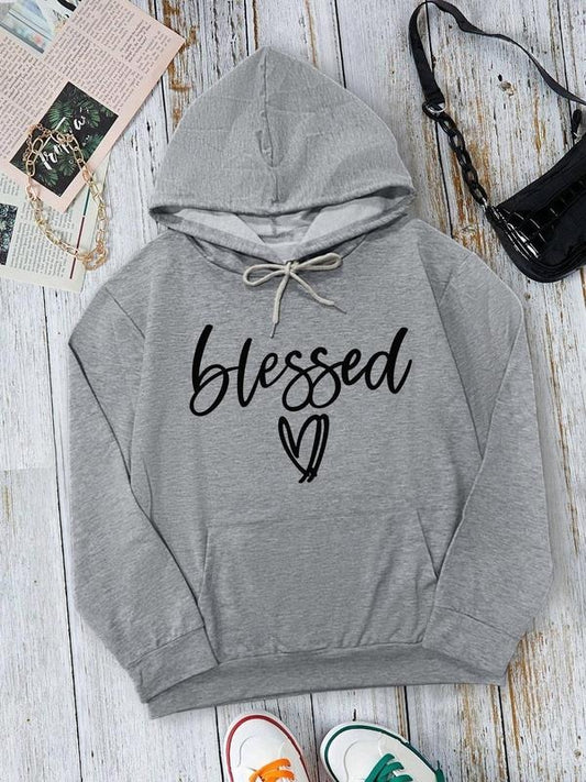 Women's Letter Print Drop Shoulder Hoodie, Fashion Casual Drawstring Pocket Hooded Sweatshirt for Daily Holiday Outdoor Wear, Women Clothing for Fall & Winter