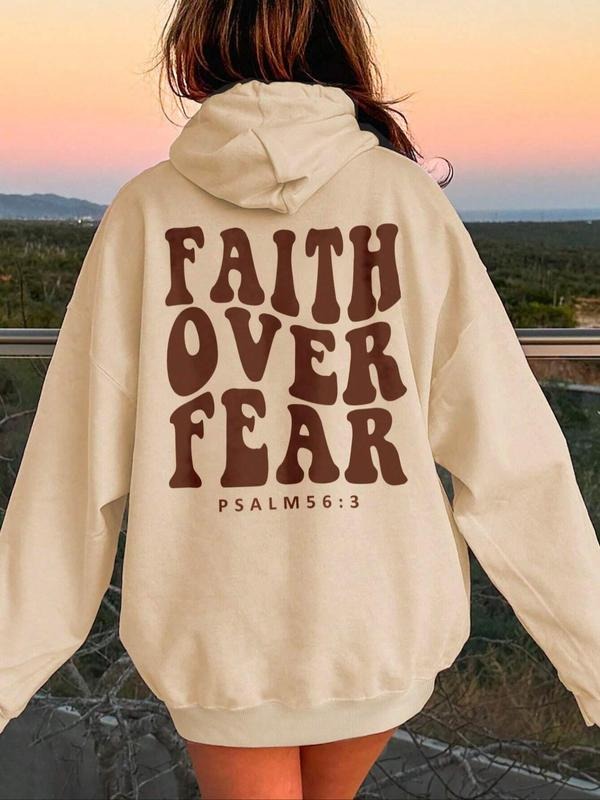 Women's Letter Print Drop Shoulder Hoodie, Fashion Casual Drawstring Pocket Hooded Sweatshirt for Daily Holiday Outdoor Wear, Women Clothing for Fall & Winterstyle{n002}4