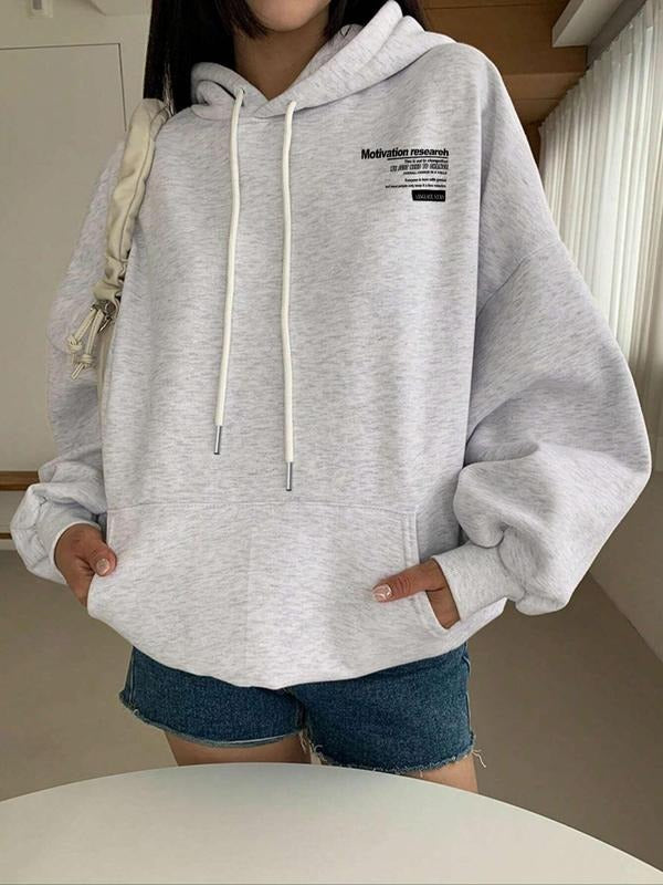 Women's Letter Print Drop Shoulder Hoodie, Fashion Casual Drawstring Pocket Hooded Sweatshirt for Daily Holiday Outdoor Wear, Women Clothing for Fall & Winterstyle{n002}6
