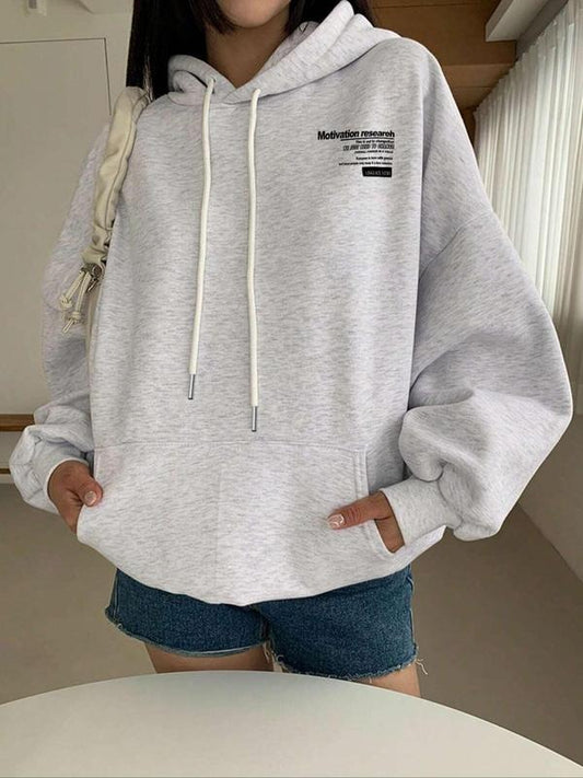 Women's Letter Print Drop Shoulder Hoodie, Fashion Casual Drawstring Pocket Hooded Sweatshirt for Daily Holiday Outdoor Wear, Women Clothing for Fall & Winterstyle{n002}6
