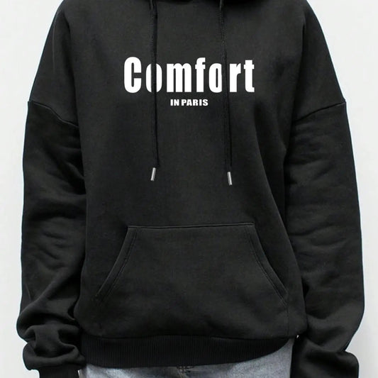 Women's Letter Print Drop Shoulder Hoodie, Fashion Casual Drawstring Pocket Hooded Sweatshirt for Daily Holiday Outdoor Wear, Women Clothing for Fall & Winterstyle{n002}8