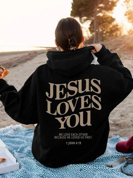 Women's Letter Print Drop Shoulder Hoodie, Fashion Casual Drawstring Pocket Hooded Sweatshirt for Daily Holiday Outdoor Wear, Women Clothing for Fall & Winterstyle{n002}9