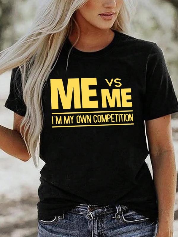 Women's Letter Print Drop Shoulder Short Sleeve Graphic Tee, Fashion Casual Crew Neck T-shirt for Daily Holiday Vacation Outdoor Wear, Ladies Clothes for All Seasons