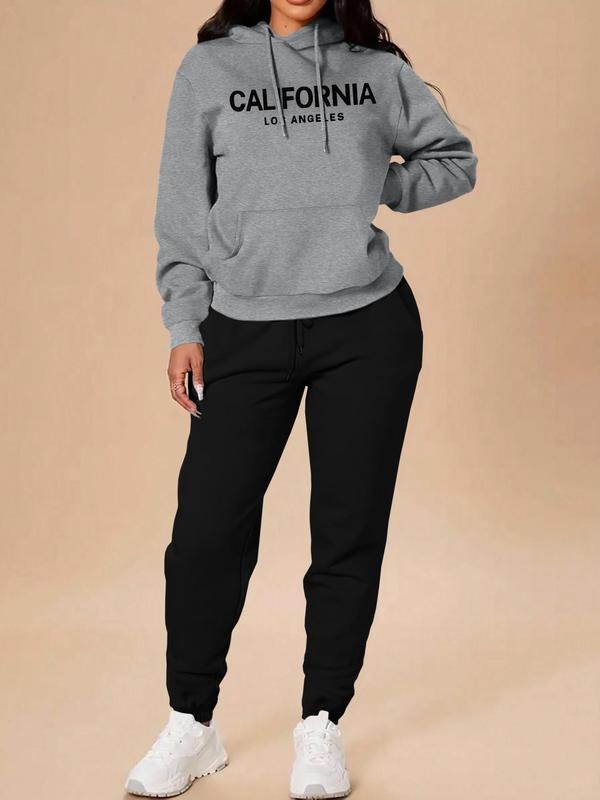 Women's Letter Print Drop Shoulder Sweatshirt & Drawstring Waist Sweatpants Two-piece Set, Casual Fashion Cozy Breathable Two Piece Outfits for Daily Wear, Ladies Clothes for All Seasons