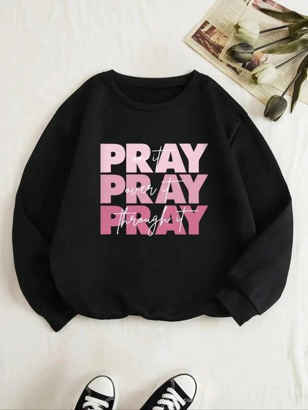 Women's Letter Print Drop Shoulder Sweatshirt, Casual Long-Sleeve Round Neck Pullover For Fall & Winter, Women's Clothes...