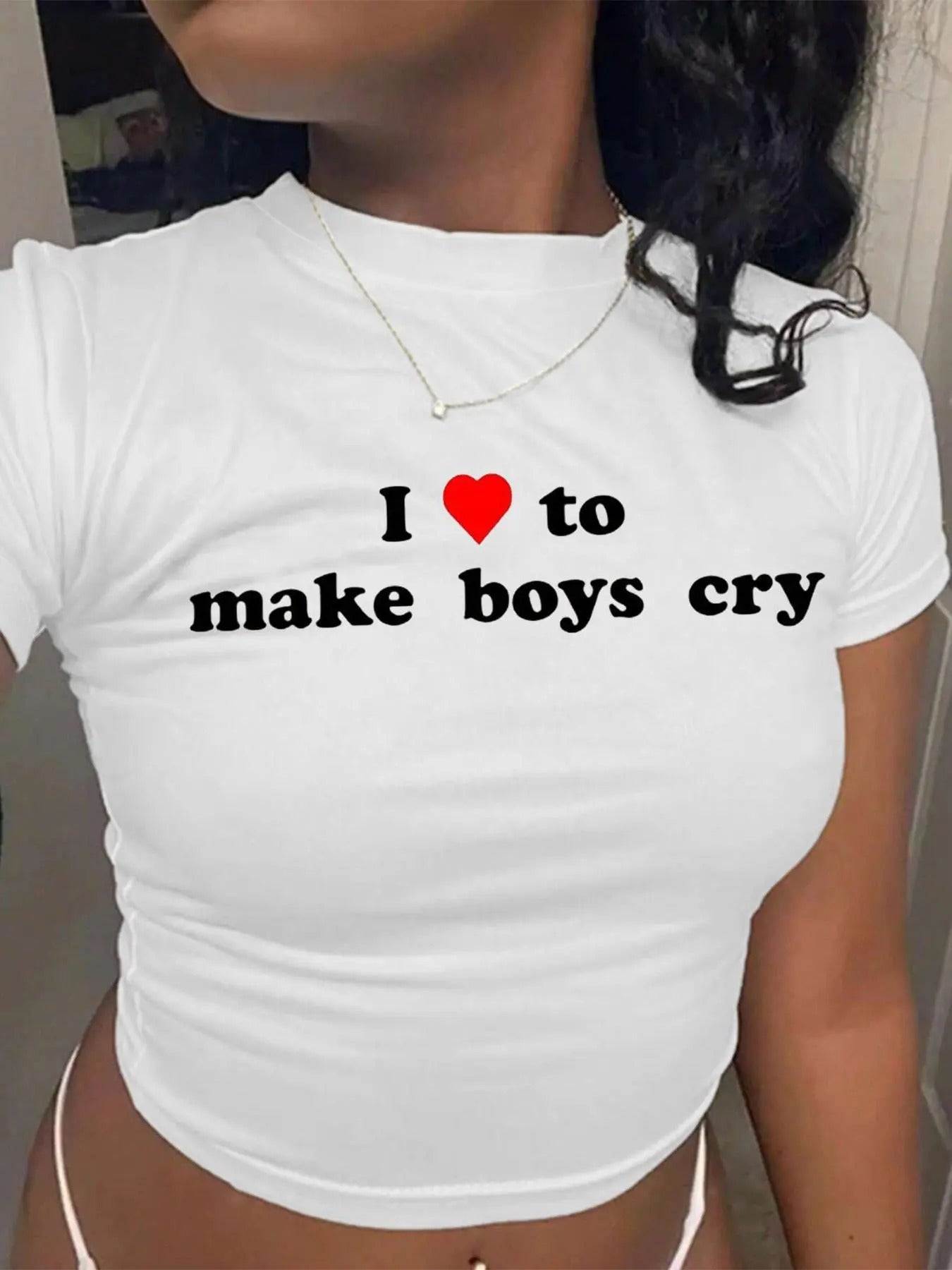 Women's Letter Print Round Neck Crop Tee, Casual Short Sleeve Crew Neck T-shirt for Summer, Fashion Women's Top for Daily Wearstyle{n002}5