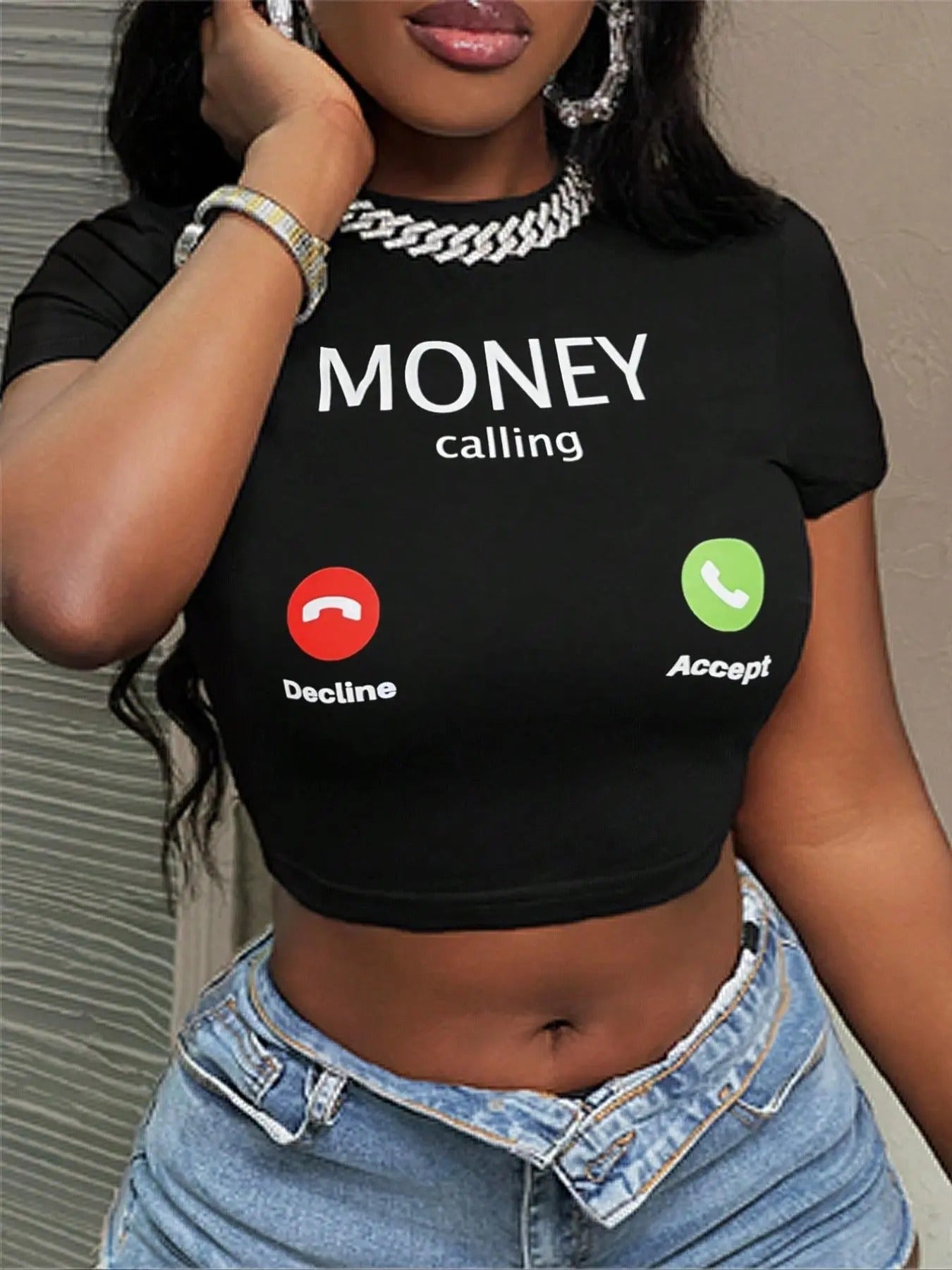 Women's Letter Print Round Neck Crop Tee, Fashion Casual Graphic Crew Neck Short Sleeve T-Shirt for Daily Holiday Vacation Outdoor Wear, Ladies Clothes for Summer