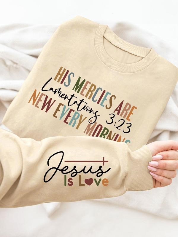 Women's Letter Print Round Neck Pullover, Fashion Casual Crew Neck Long Sleeve Sweatshirt for Daily Holiday Outdoor Wear, Women Clothing for Fall & Winter