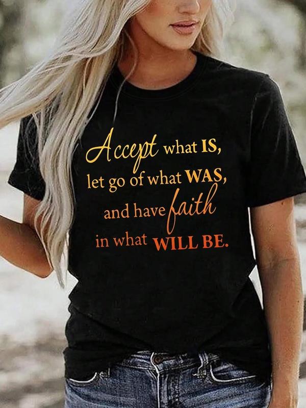 Women's Letter Print Round Neck Short Sleeve Tee, Fashion Casual Crew Neck T-shirt for Daily Holiday Vacation Outdoor Wear, Ladies Clothes for All Seasons