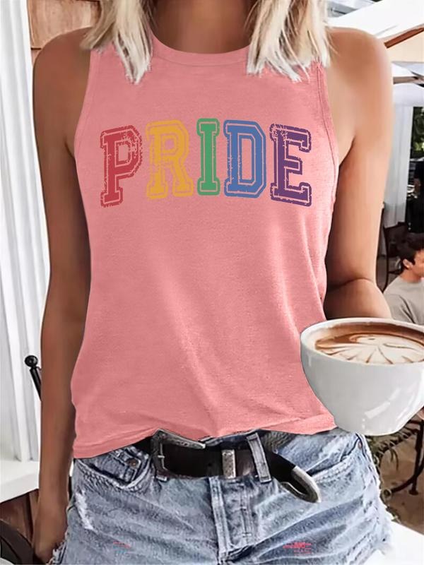 Women's Letter Print Round Neck Tank Top, Casual Sleeveless Crew Neck Top for Summer, Ladies Clothes for Daily Wear, Socksstyle{n002}2