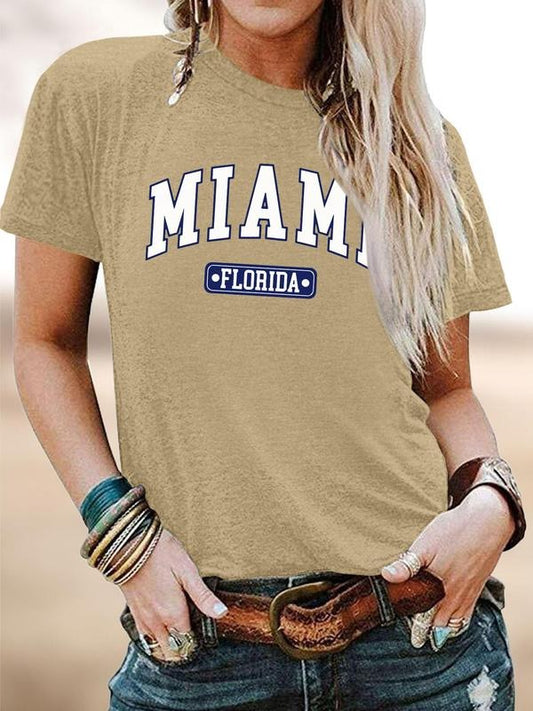 Women's Letter Print Round Neck Tee, Fashion Casual Crew Neck Short Sleeve T-shirt for Daily Holiday Vacation Outdoor Wear, Ladies Clothes for All Seasons, Top