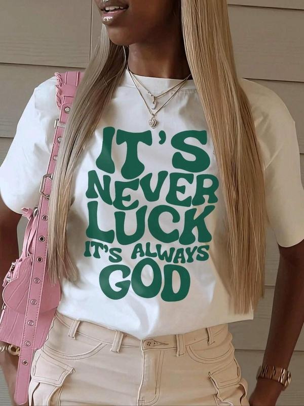 Women's Letter Print Round Neck Tee, Fashion Casual Crew Neck Short Sleeve T-shirt for Daily Holiday Vacation Outdoor Wear, Ladies Clothes for Summerstyle{n002}2