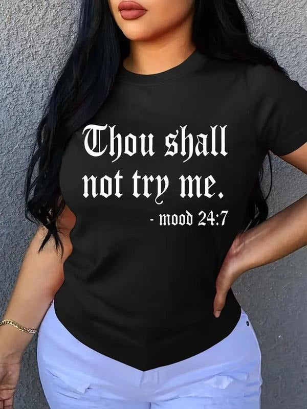 Women's Letter Print Round Neck Tee, Fashion Casual Crew Neck T-Shirt for Daily Holiday Vacation Outdoor Wear, Ladies Clothes for All Seasonsstyle{n002}2