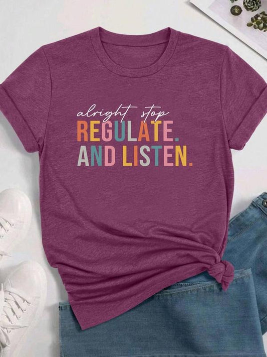 Women's Letter Print Round Neck Tee, Fashion Casual Crew Neck T-Shirt for Daily Holiday Vacation Outdoor Wear, Ladies Clothes for All Seasonsstyle{n002}4