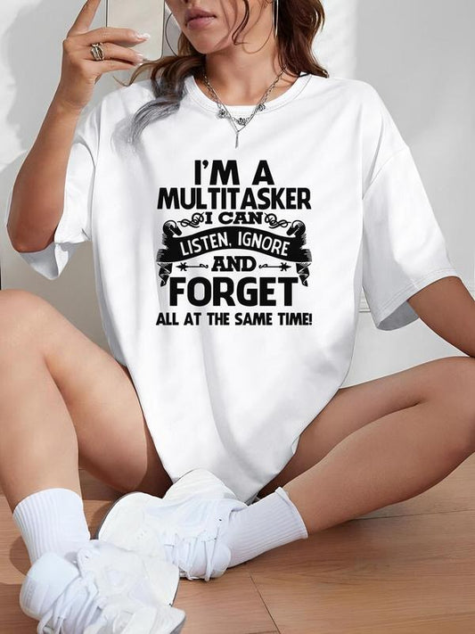 Women's Letter Print Round Neck Tee, Fashion Casual Crew Neck T-Shirt for Daily Holiday Vacation Outdoor Wear, Ladies Clothes for Summer