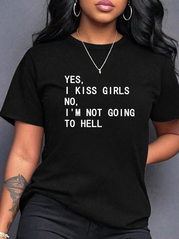 Women's Letter Print Round Neck Tee, Fashion Casual Crew Neck T-Shirt for Daily Holiday Vacation Outdoor Wear, Ladies Clothes for Summer, Topstyle{n002}10