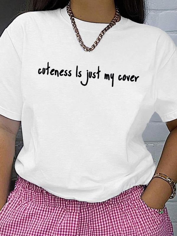 Women's Letter Print Round Neck Tee, Fashion Casual Crew Neck T-Shirt for Daily Holiday Vacation Outdoor Wear, Ladies Clothes for Summer, Topstyle{n002}15