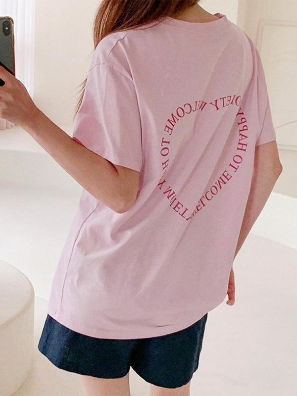 Women's Letter Print Round Neck Tee, Fashion Casual Crew Neck T-Shirt for Daily Holiday Vacation Outdoor Wear, Ladies Clothes for Summer, Topstyle{n002}16