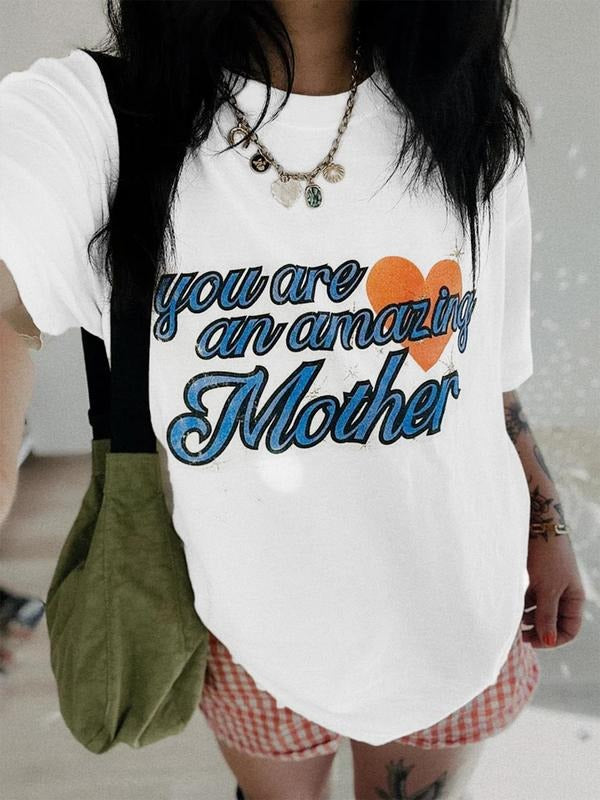 Women's Letter Print Round Neck Tee, Fashion Casual Crew Neck T-Shirt for Daily Holiday Vacation Outdoor Wear, Ladies Clothes for Summer, Topstyle{n002}9