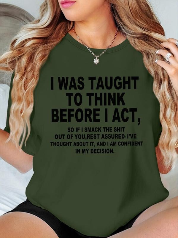 Women's Letter Print Round Neck Tee, Fashion Casual Crew Neck T-Shirt for Daily Holiday Vacation Outdoor Wear, Ladies Clothes for Summerstyle{n002}2