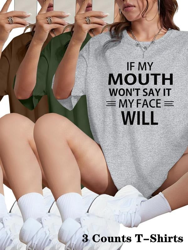 Women's Letter Print Round Neck Tee, Fashion Casual Crew Neck T-shirt for Daily Holiday Vacation Outdoor Wear, Ladies Clothes for Summerstyle{n002}12