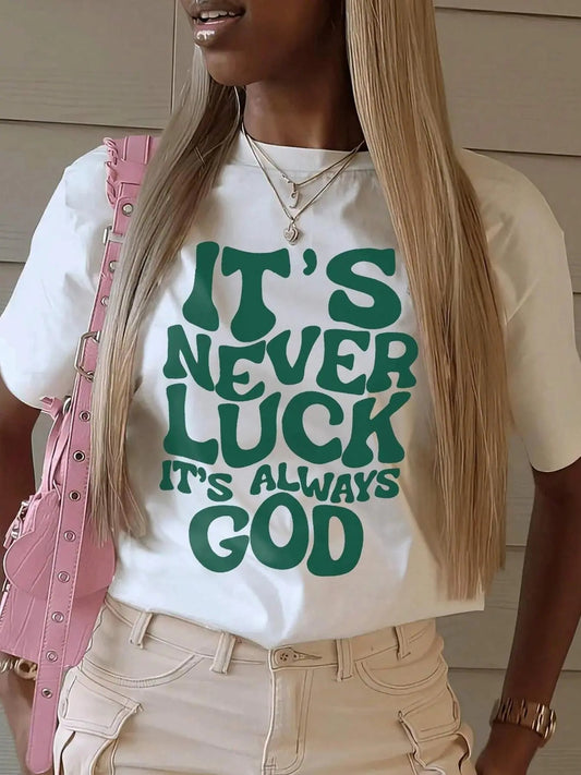 Women's Letter Print Round Neck Tee, Fashion Casual Short Sleeve Crew Neck T-shirt for Daily Holiday Vacation Outdoor Wear, Ladies Clothes for Summer