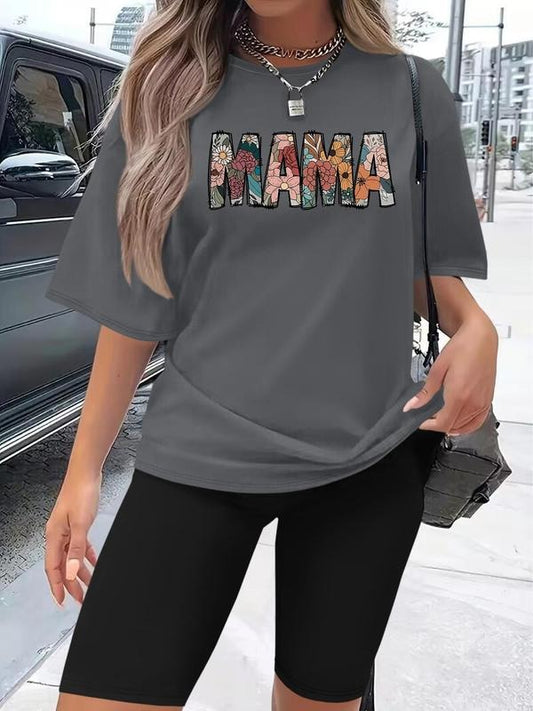 Women's Letter Print Short Sleeve Tee & Skinny Shorts Two-Piece Set, Casual Round Neck T-Shirt & Short Leggings, Ladies...