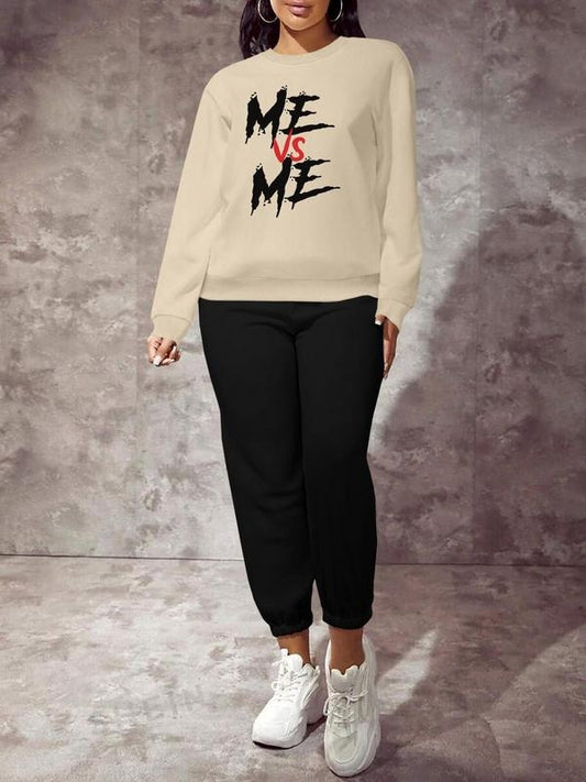 Women's Letter Print Sweatshirt & Sweatpants Set, Casual Round Neck Long Sleeve Pullover & Trousers, Women's Clothing for...
