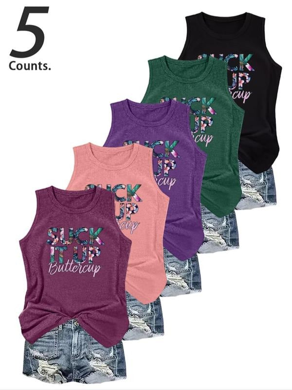 Women's Letter Print Tank Top, Casual Sleeveless Top for Daily Wear, Ladies Clothes for All Seasons, Socksstyle{n002}2...