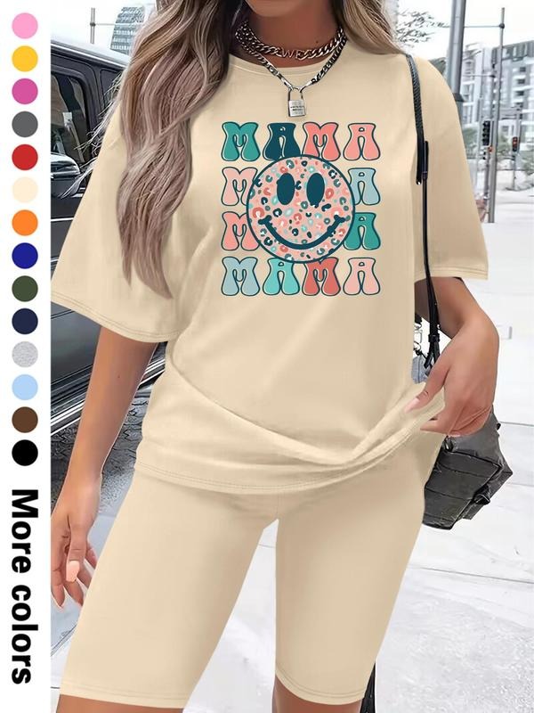 Women's Letter Print Tee & Shorts Set, Casual Short Sleeve T-shirt & Shorts, Ladies Two-piece for Daily Wear Hoodie,...