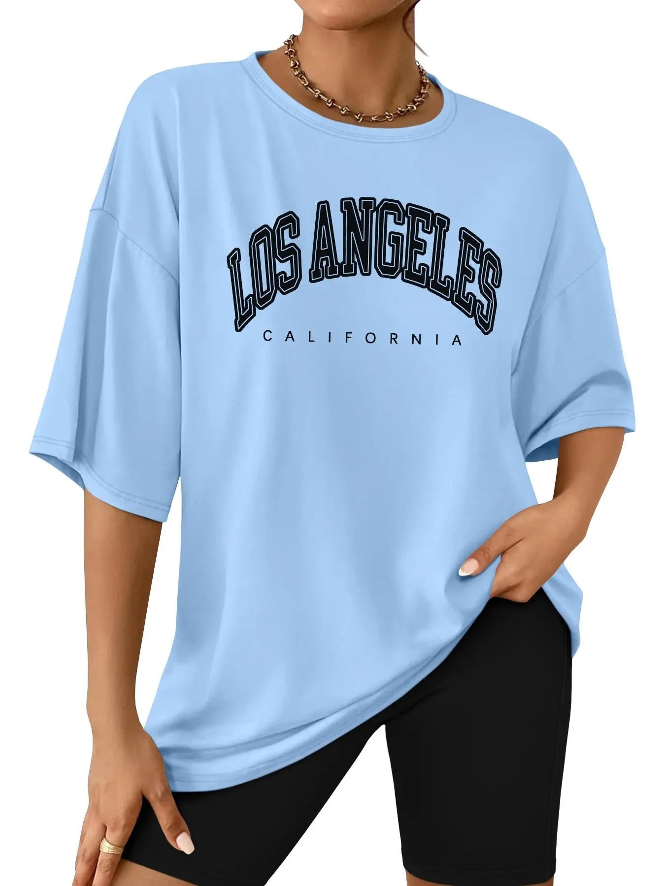 Women's Letter Print Tee & Skinny Shorts Set, Casual Short Sleeve T-shirt & Shorts, Ladies Clothes for Daily Wearstyle{n002}3