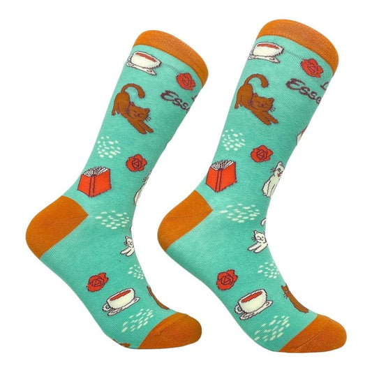 Women's Life Essentials Coffee Cats Books Socks Funny Pet Cat Animal Lover Graphic Novelty Footwear Funny Graphic Socks Comfortable Fitted Spandex Cotton