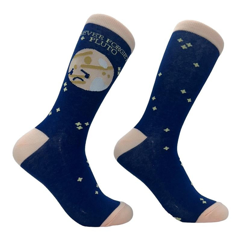 Women's Never Forget Pluto Socks Funny Outer Space Planets Joke Footwear Funny Graphic Socks Comfortable Fitted Spandex Cotton