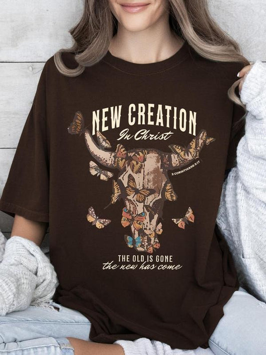 Women's New Creation in Christ Print Round Neck Graphic Tee, Vintage Trendy Casual Short Sleeve T-shirt for Daily Wear,...