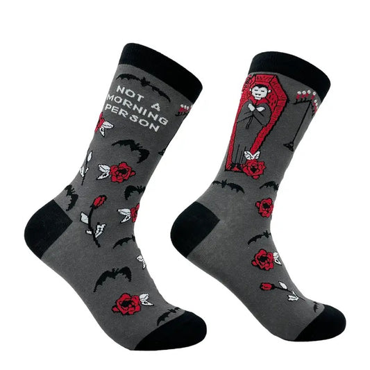 Women's Not A Morning Person Socks Funny Sarcastic Vampire Graphic Footwear Funny Graphic Socks Comfortable Fitted Spandex Cotton
