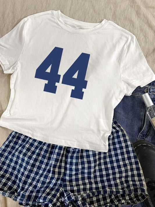 Women's Number Print Round Neck Tee, Fashion Casual Crew Neck T-shirt for Daily Holiday Vacation Outdoor Wear, Ladies Clothes for Summer