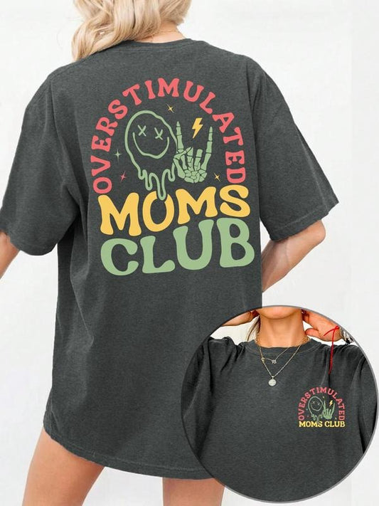 Women's Overstimulated Moms Club Round Neck Graphic Tee, Vintage Trendy Casual Short Sleeve T-shirt for Daily Wear,...