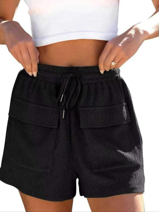 Women's Plain Drawstring Elastic Waist Track Shorts, Casual Pocket Design Shorts for Summer, Fashion Women's Bottoms for Daily Wear