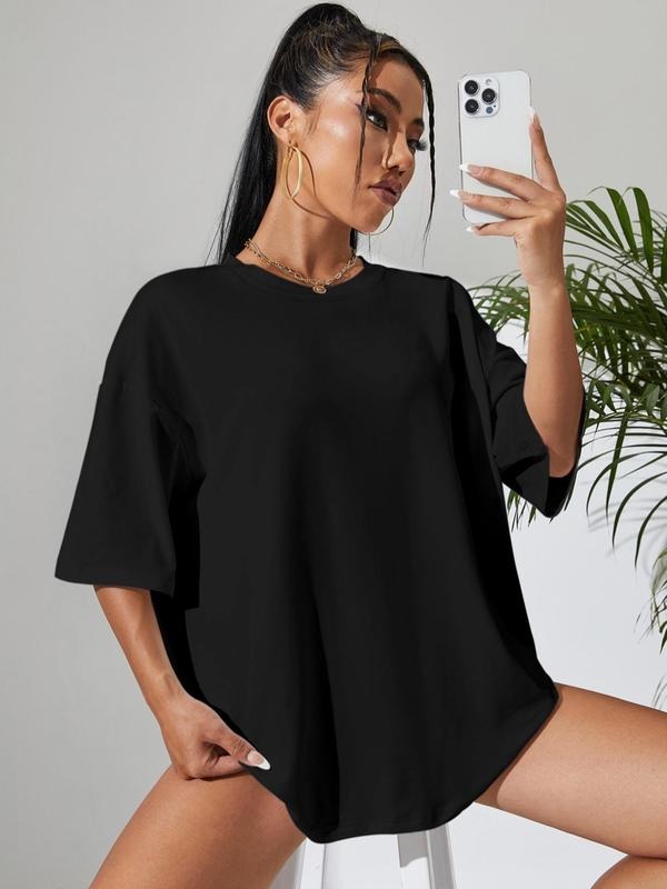 Women's Plain Round Neck Tee, Casual Short Sleeve Crew Neck T-Shirt for Summer, Fashion Women's Top for Daily...