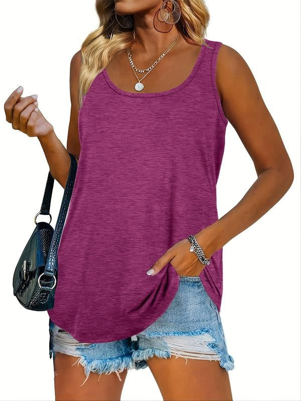 Women's Plain Scoop Neck Tank Top, Casual Sleeveless Top for Summer, Ladies Clothes for Daily Wear T-Shirts, Hoodie,...